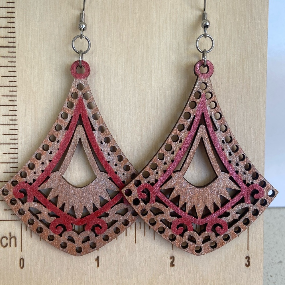 2/$15! New! Handmade painted wooden dangle earrings